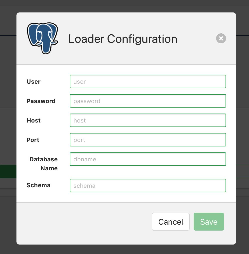 Meltano UI configuring the Postgres loader